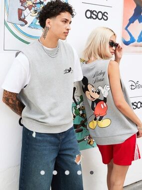 ASOS Disney unisex Mickey Mouse Sleeveless Sweatshirt in Gray- Size L